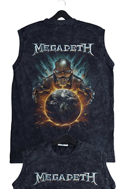 Fuddy Moda Tricou vintage fără mâneci, unisex, cu imprimeu pe spate Megadeth