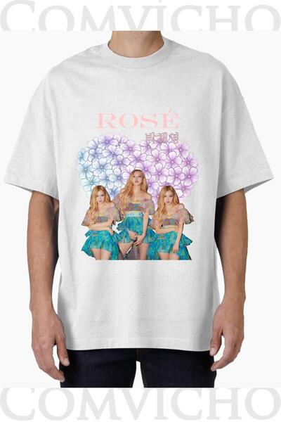 COMVİCHO Unisex Rose Design Printed Oversize T-Shirt