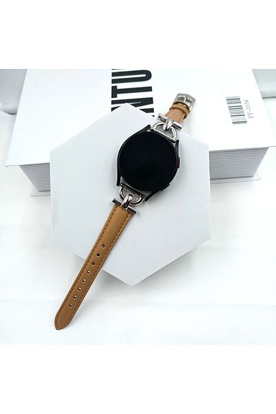 Choice 20mm Khaki 20 22mm Metal+Leather Strap For Samsung Galaxy Watch4 5 6 Active2 bend for huawei watch G
