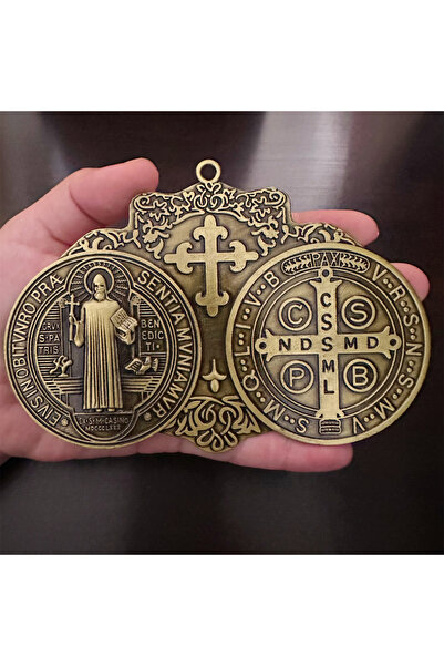 Choice ميدالية صليب القديس بنديكت ذهبية عتيقة كبيرة جدًا مقاس 5.7 × 4 بوصة بل...