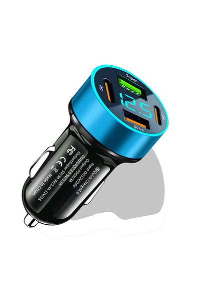 Choice Blue PD 67W USB Car Charger 4 Ports Fast Charging QC 3.0 USB Type C Car Phone Chargers For iPhone Hu