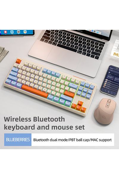 Choice Blueberry Kit M87 Wireless Keyboard, 87keys Dual Mode Bluetooth Keyboard with Rainbow-light RGB,PBT
