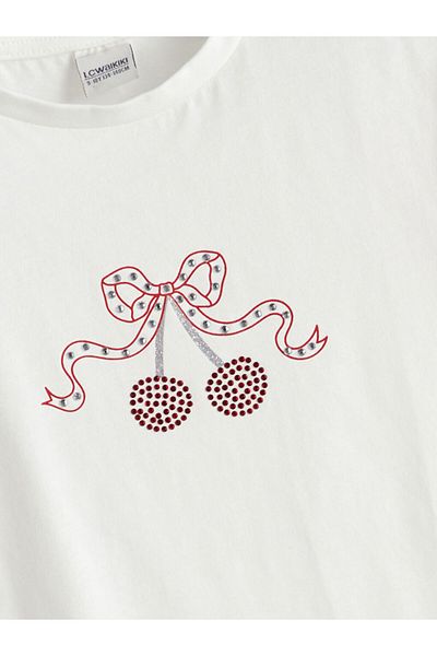 LC Waikiki Ecru Crew Neck Stone Girl's T-Shirt