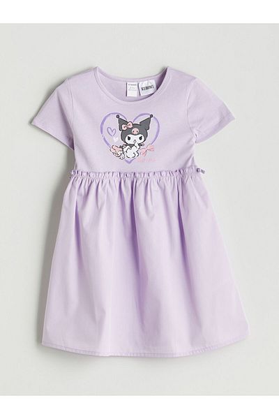 LC Waikiki Lilac Kuromi Printed Girl's Combed Cotton Dress