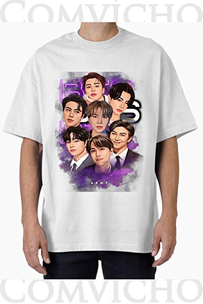 COMVİCHO تي شيرت مطبوع بتصميم BTS Army للجنسين