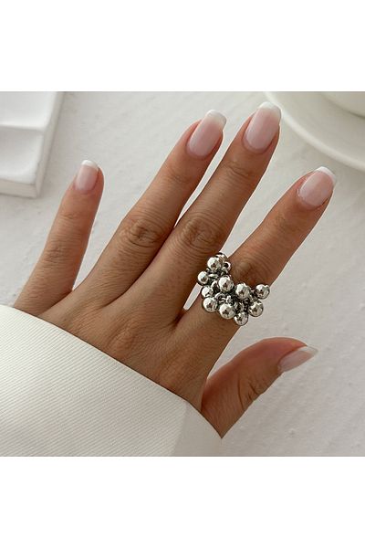 Choice Silver Color IngeSight.Z Creative Design CCB Small Ball Ring for Women Men Trending Irregular Metal