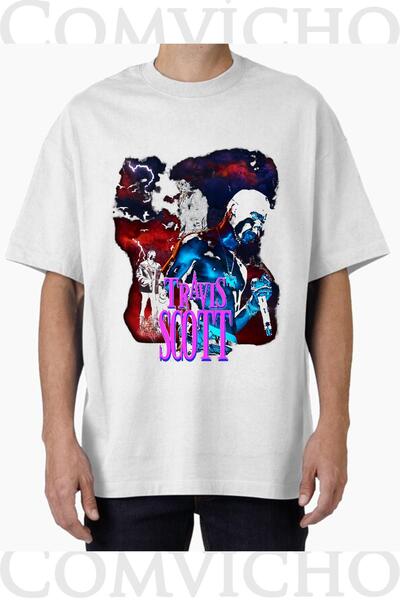 COMVİCHO تي شيرت مطبوع بتصميم ترافيس سكوت v4 للجنسين