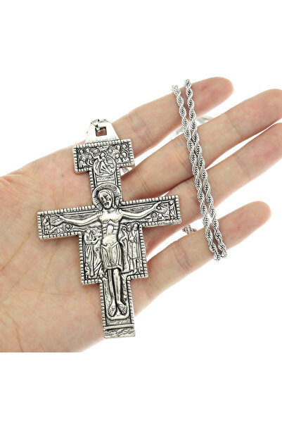 Choice قلادة فضية نسائية بتصميم عتيق على شكل صليب القديس فرانسيس الأسيزي تاو ...