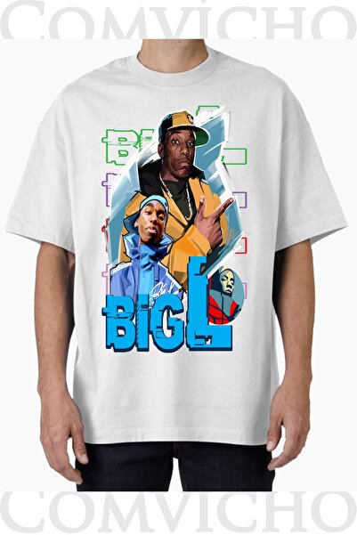 COMVİCHO تي شيرت كبير الحجم مطبوع بتصميم Biggie v5 للجنسين