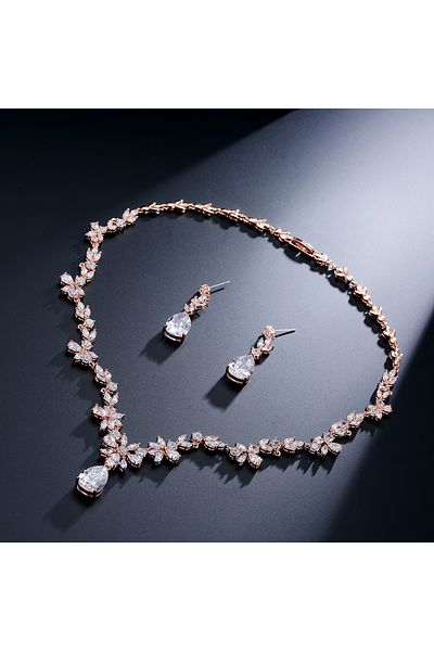 Choice Rose Gold Color ZAKOL Brand Luxury AAA Zircon Earrings Necklace Jewelry Set Gorgeous Crystal Dubai W