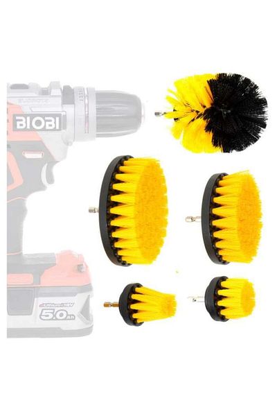 OEM Set de 5 perii de curățare, nailon, pentru mașină de găurit, negru/galben, diverse dimensiuni