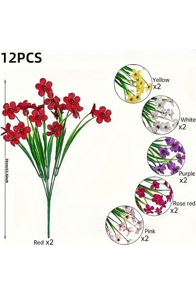 Choice MULTI 12pcs Outdoor Artificial Flowers Mixed color, UV Resistant Fake Flowers, Garden Home Wedding F