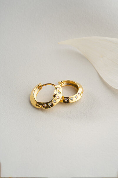 Silvano Jewelry 925 Ayar Gümüş Gold Zirkon Taşlı Halka Küpe