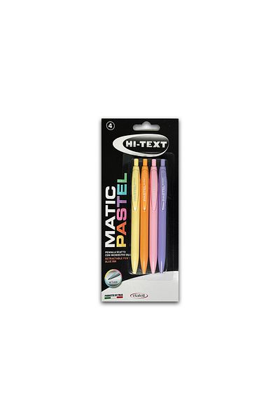 Hi-Text Hi-Text retractable pen 906 Matic Pastel, 4 colors/blister, blue ink, 2 blisters