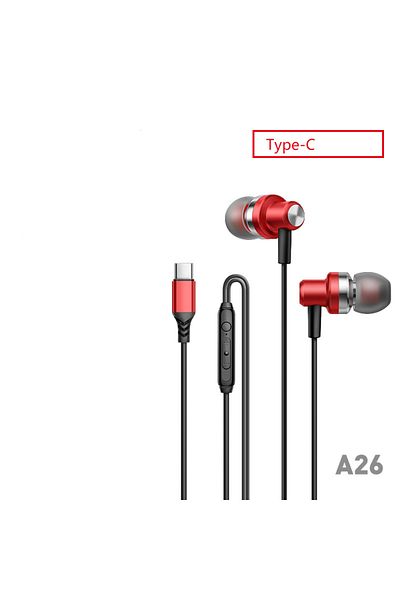 Choice A26-Red Metal stereo tuning digital decoding Type-C wired headphones for Huawei Samsung C flat port