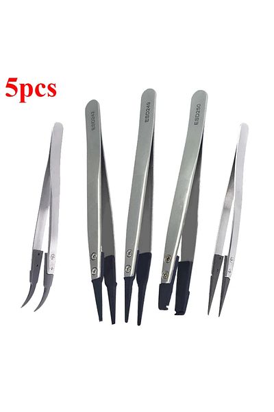 Choice 5pcs 5PC Watch Hands Installation Work Tweezers Straight Elbow Handle Stainless Antistatic Plastic T
