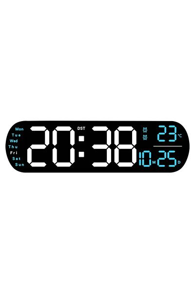 Choice A1 Blue LED Digital Wall Clock With Remote Control Ambient Lights Time Date Temperature Display Alar