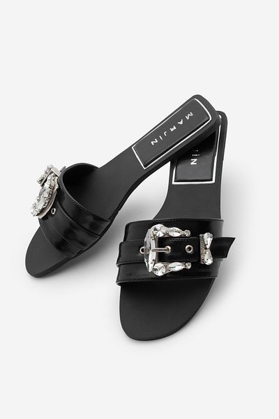 Marjin Women's Stoned Banded Daily Slippers Bernit Black