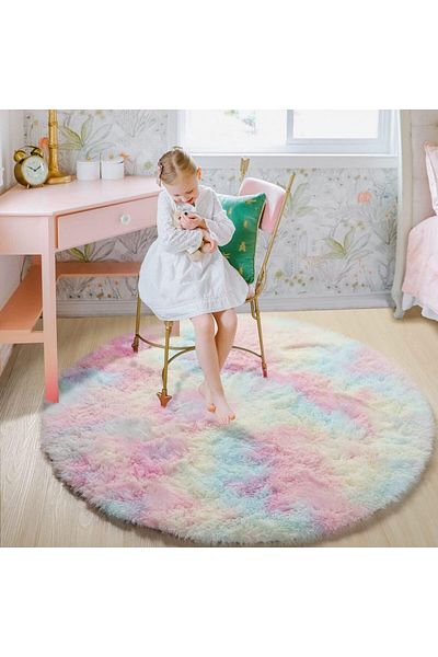Choice 120cm diameter Rainbow Colors 100/120/140/160 Round Rug Fluffy Soft Area Rugs for Kids Girls Room Pr