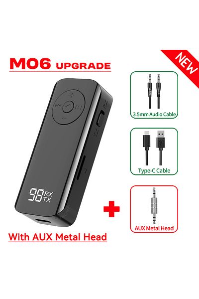 Choice With AUX Metal Head Bluetooth 5.3 Audio Transmitter Receiver 3.5MM AUX Support TF Card Play MIC Coll