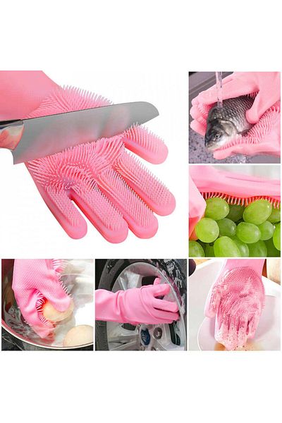 BOEM Professional silicone gloves with brushes for washing dishes and protecting hands, reusable,