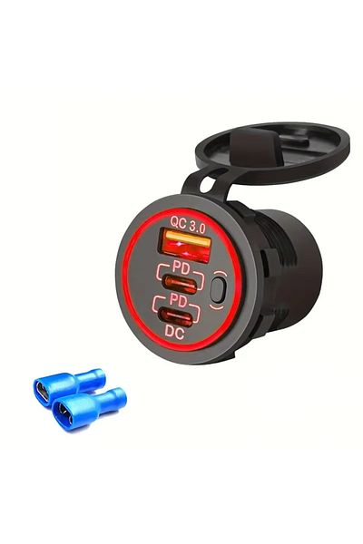 Choice Red Light 12V USB Car Charger Socket Dual 30W PD USB-C and 18W QC3.0 Port Car Charger Accessories fo