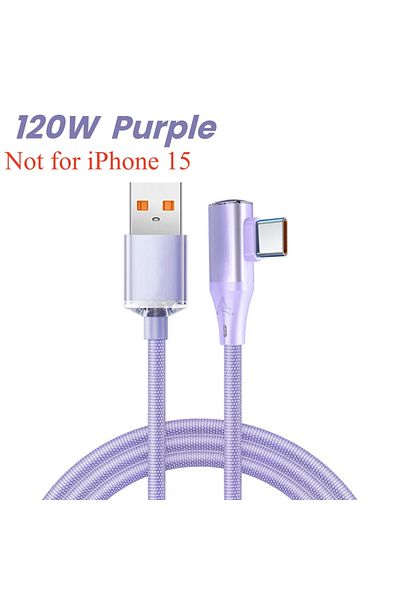 Choice 0.25m Purple A-C 90 Degree Elbow USB C Cable PD 120W Fast Charging Type C Cable For iPhone 15 Pro Ma