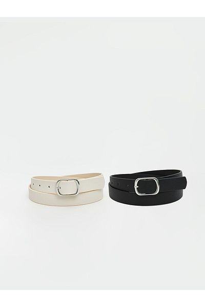 LC Waikiki Black Leather Look Women's Belt Set of 2