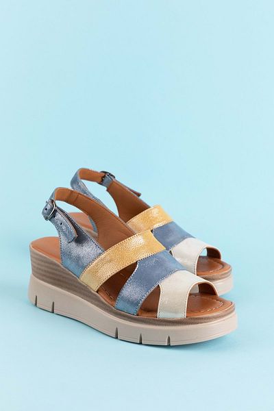 Gondol Genuine Leather Colorful Combination Wedge Heeled Sandals Mlk.5808