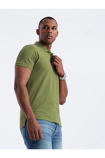 OMBRE Herren BASIC einfarbiges Piqué-Strick-Poloshirt - oliv V21 OM-POBS-0100 XL