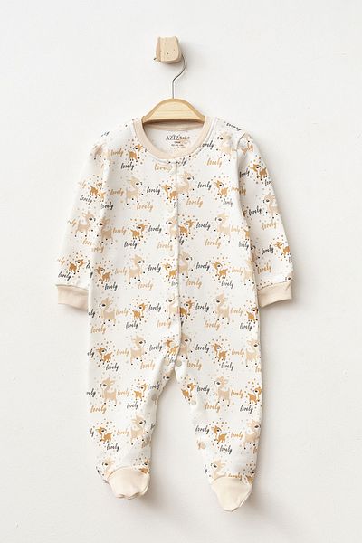 Aziz Bebe Baby Girl Snap Fastener Deer Patterned Booties Jumpsuit 0 Months 6 Months