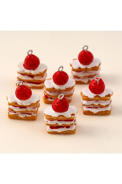 Choice as picture 10pcs Cartoon Cute Resin Strawberry Cake Charms for Jewelry Making Handmade Necklaces Ear