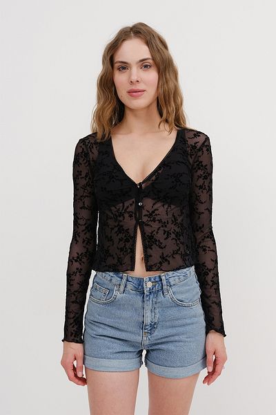 Addax Floral Patterned Tulle Blouse B17160