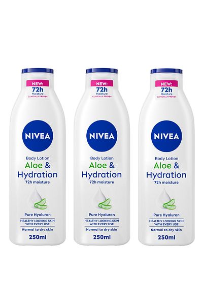 NIVEA Body Lotion for Normal to Dry Skin, Aloe & Hydration Moisture Serum, 250ml, Pack of 3