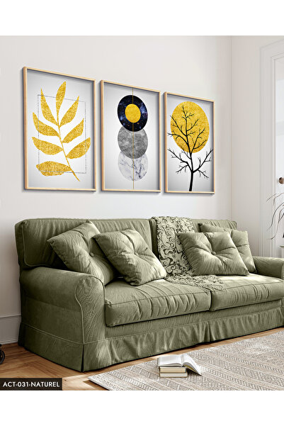 Evinemoda Gold Abstract Patterns 3 Piece Wood Framed Painting Act