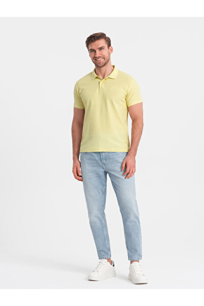 OMBRE BASIC men's single color pique knit polo shirt - yellow V15 OM-POBS-0100 S