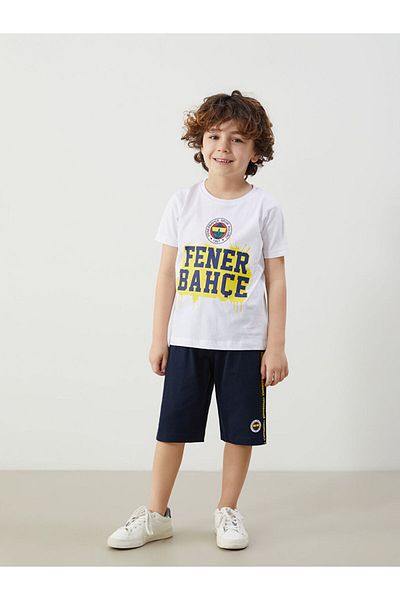 LC Waikiki White Printed Boys' T-Shirt and Shorts 2-Piece Set