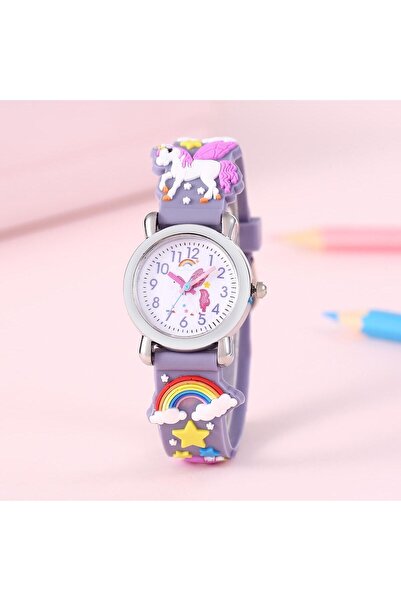 Choice ساعة أطفال كرتونية على شكل وحيد القرن المجنح قوس قزح أرجواني