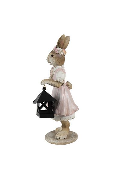 Clayre & Eef Figurină Iepuraș de Paște cu Felinar din Polirășină, 7x6x14 cm