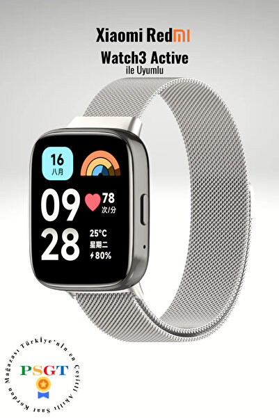PSGT Xiaomi Redmi Watch 3 Active Uyumlu Metal Hasır Örgü Mıknatıslı Ayarlanab...