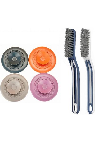 Generic Set de 4 dopuri de scurgere și 2 perii cu pensetă Generic, silicon, multicolor