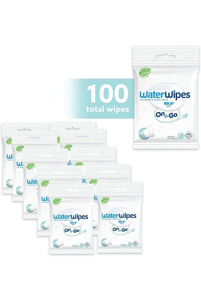 WaterWipes Plastic-Free On the Go Wipes, 100 Wet Wipes Bundle