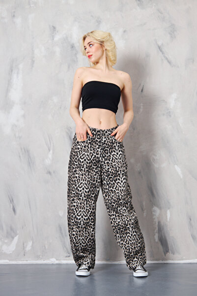 elite queen Women's Leopard Baggy Pants Low Waist