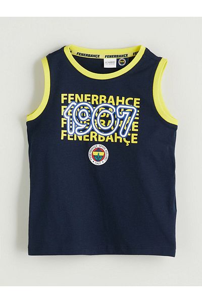 LC Waikiki Navy Blue Printed Boys' Undershirt and Shorts 2-Piece