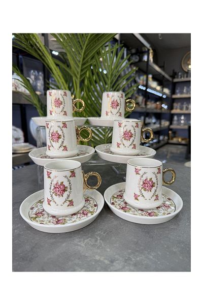 Doğudeko Luxury Retro Porcelain Terra Rosa Cup Set