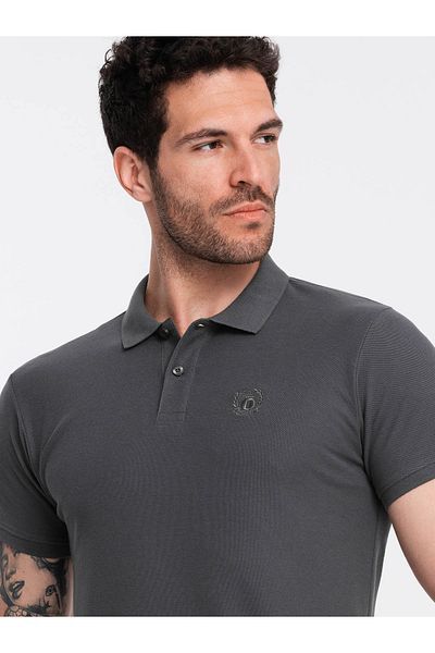 OMBRE BASIC Herren-Poloshirt aus einfarbigem Piqué-Strick - Graphit V3 OM-POBS-0100 S