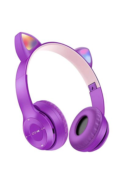 Teno Teno® Cat Wireless Headphones, P47M, over-ear, cat ears, purple