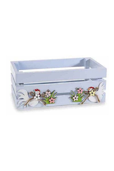 Decorer Wooden Basket Blue Model Hens 18x11x7 cm