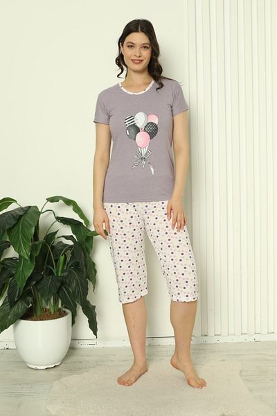TOSKI Women's Cotton Pajamas – Long Sleeves and Pants, Balloon Print, Purple