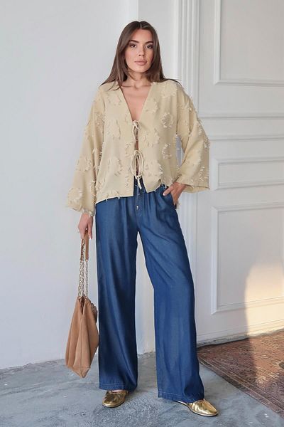 Olcay Lycosel Pants with Lace-Up Comfortable Cut Dark Blue 7585